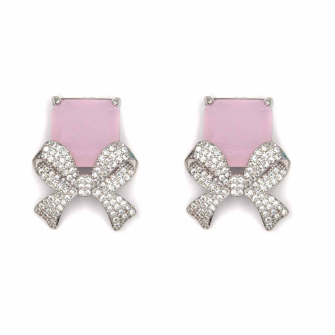 Palestro Milano Orecchini Pink Delicato Fiocchetto con pietra quadrata