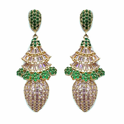 Palestro Milano Orecchini Pink e Verde Mandorla con fiorellini di pavè e cristalli