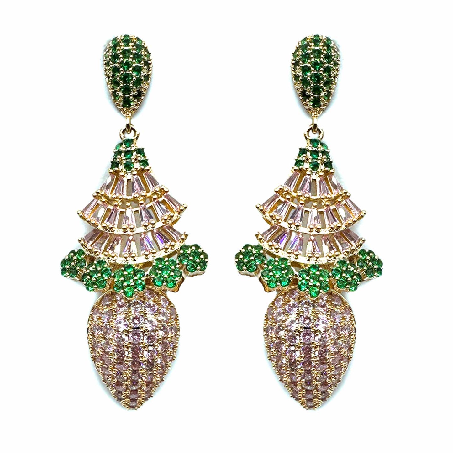 Palestro Milano Orecchini Pink e Verde Mandorla con fiorellini di pavè e cristalli