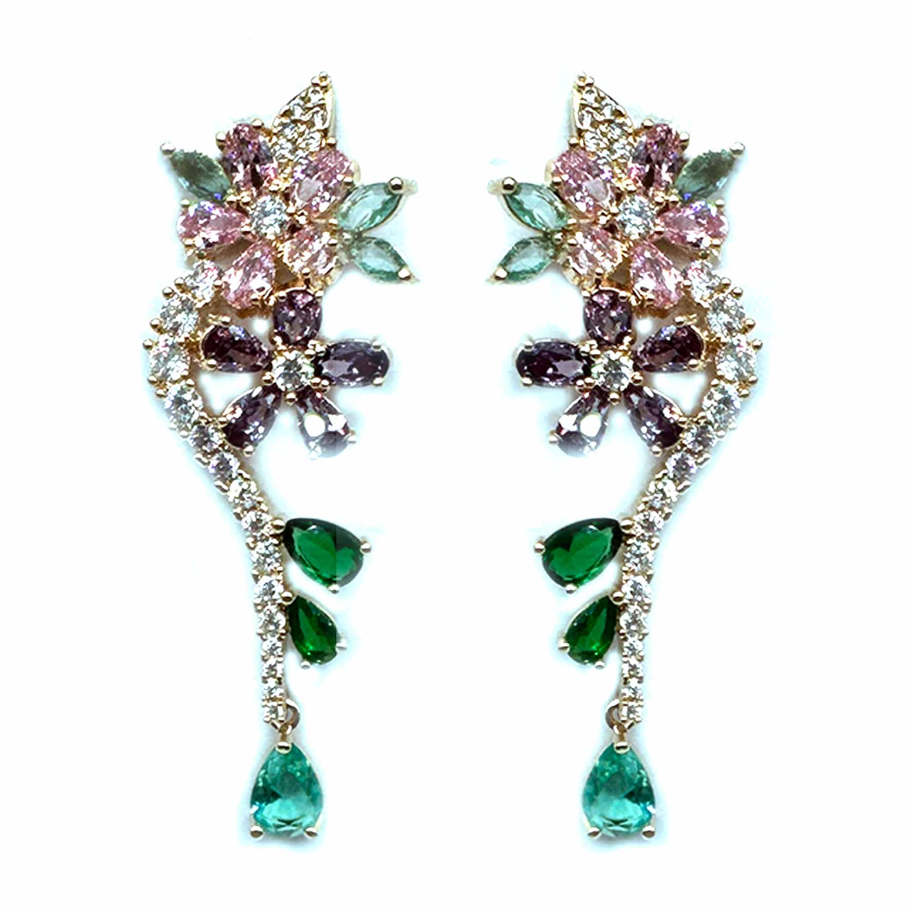 Palestro Milano Orecchini Pink e Violetta Fiorellini rampicanti di cristallo