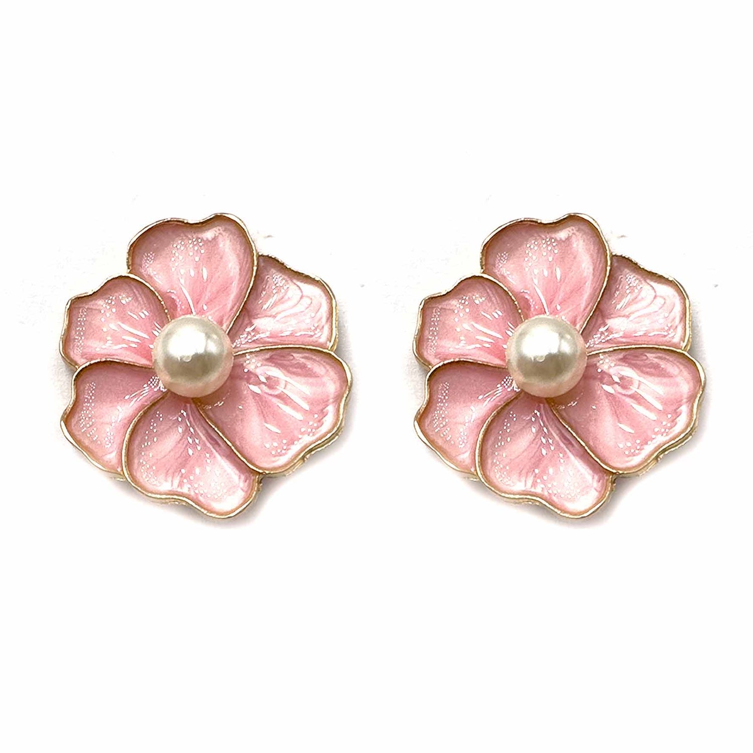 Palestro Milano Orecchini Pink Fiorellini Smaltati con Perlina