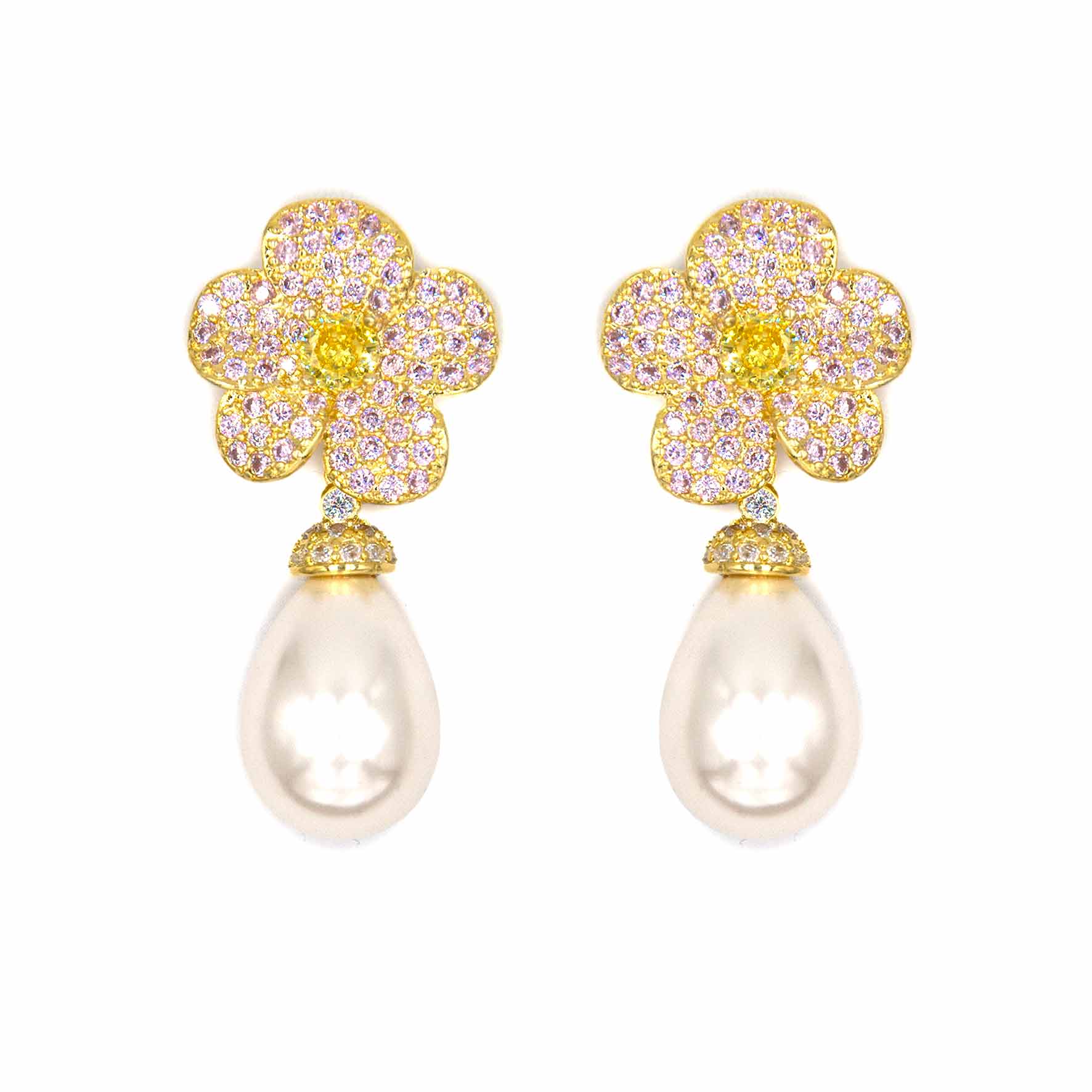 Palestro Milano Orecchini Pink Margherite di zirconi con perla