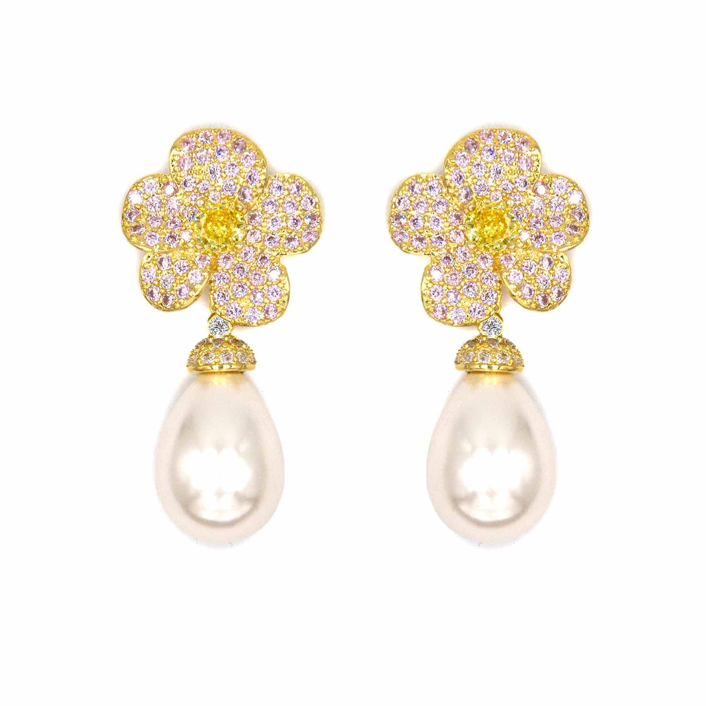 Palestro Milano Orecchini Pink Margherite di zirconi con perla