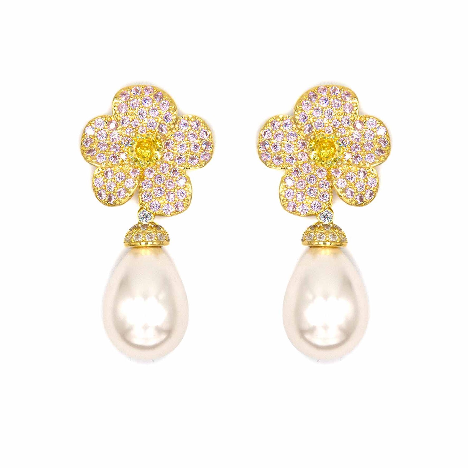 Palestro Milano Orecchini Pink Margherite di zirconi con perla