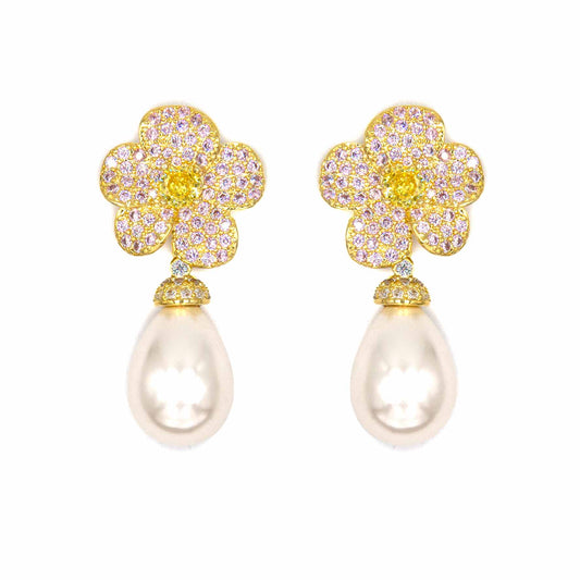 Palestro Milano Orecchini Pink Margherite di zirconi con perla