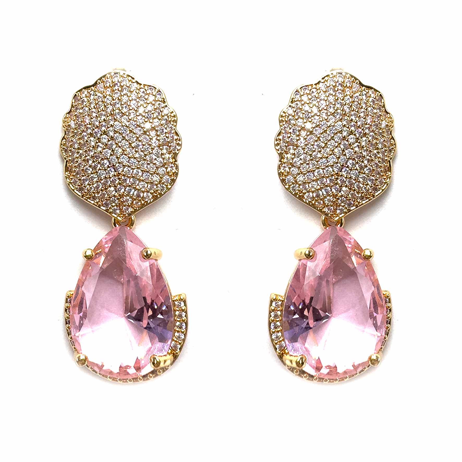 Palestro Milano Orecchini Pink Pavè con pietra a goccia