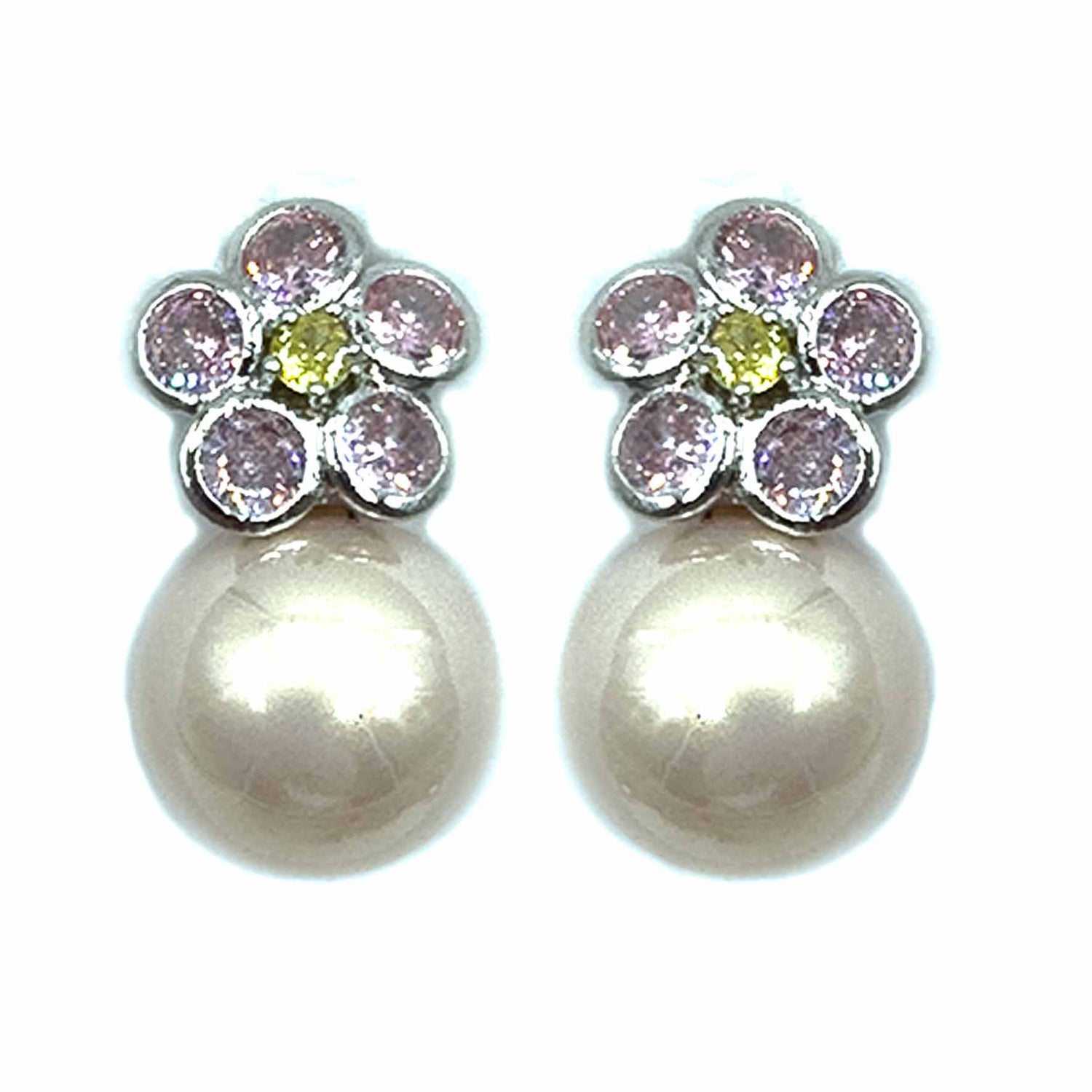 Palestro Milano Orecchini Pink perla crema Perla con fiorellino di zirconi