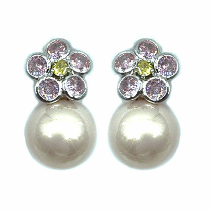 Palestro Milano Orecchini Pink perla crema Perla con fiorellino di zirconi