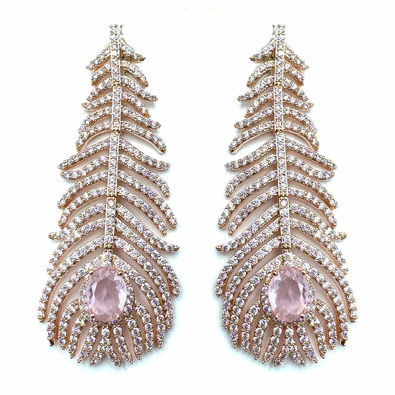 Palestro Milano Orecchini Pink Piume di pavone pavè