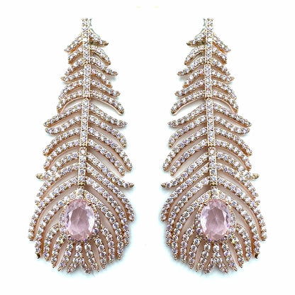 Palestro Milano Orecchini Pink Piume di pavone pavè
