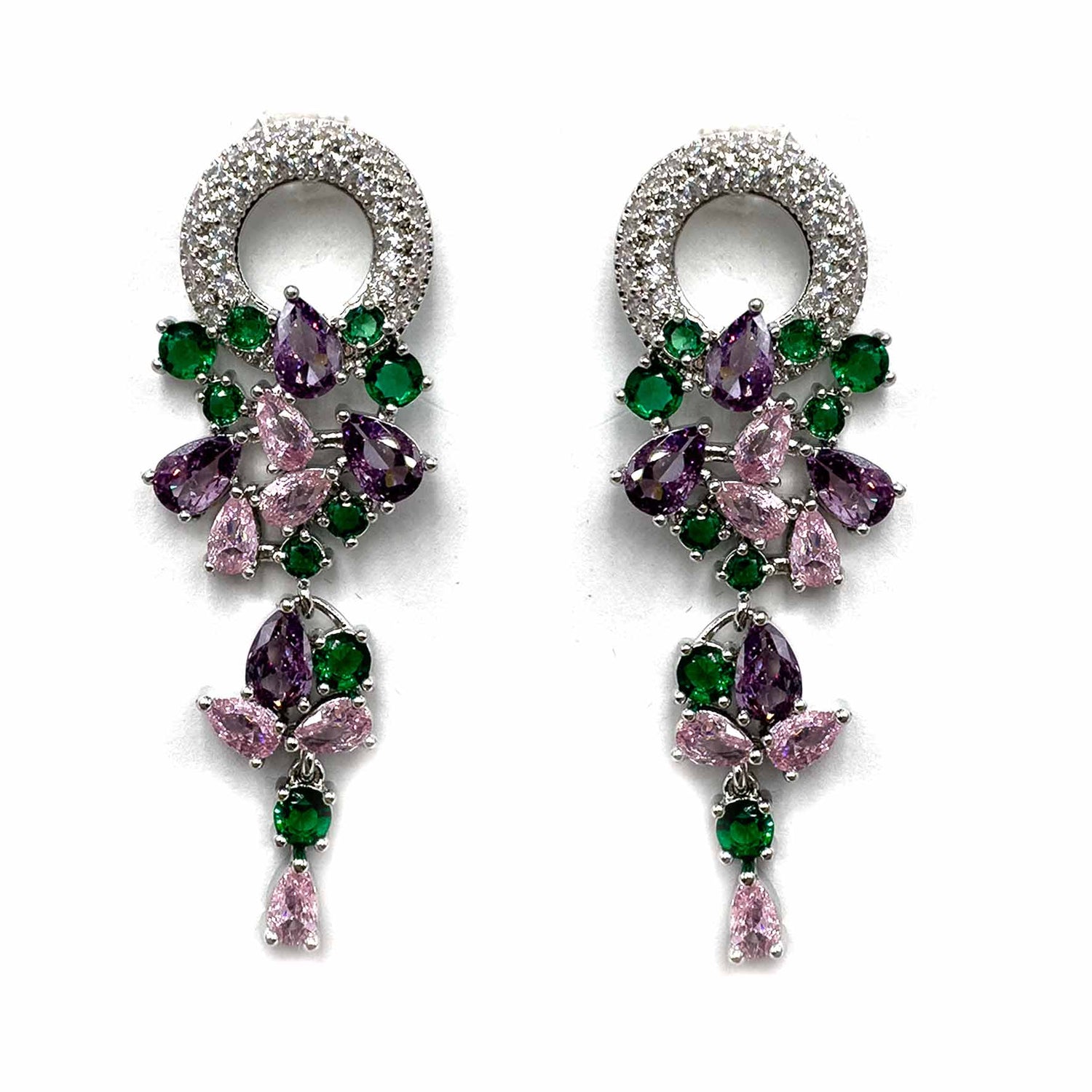 Palestro Milano Orecchini Pink/Verde Tondo di pavè con cascata