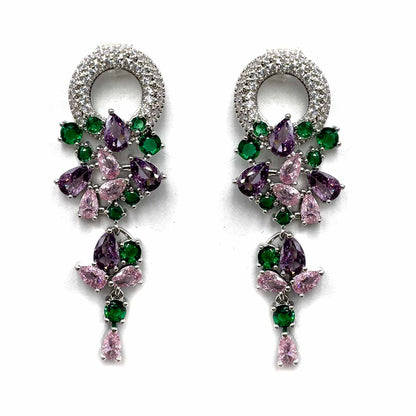 Palestro Milano Orecchini Pink/Verde Tondo di pavè con cascata