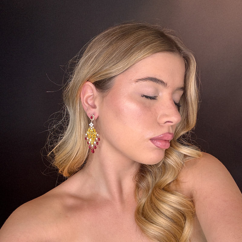 Palestro Milano Orecchini Pioggia di pietre rubino e topazio