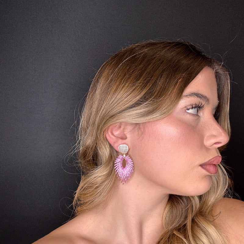 Palestro Milano Orecchini Piuma di Pavè Fucsia Incadescenti