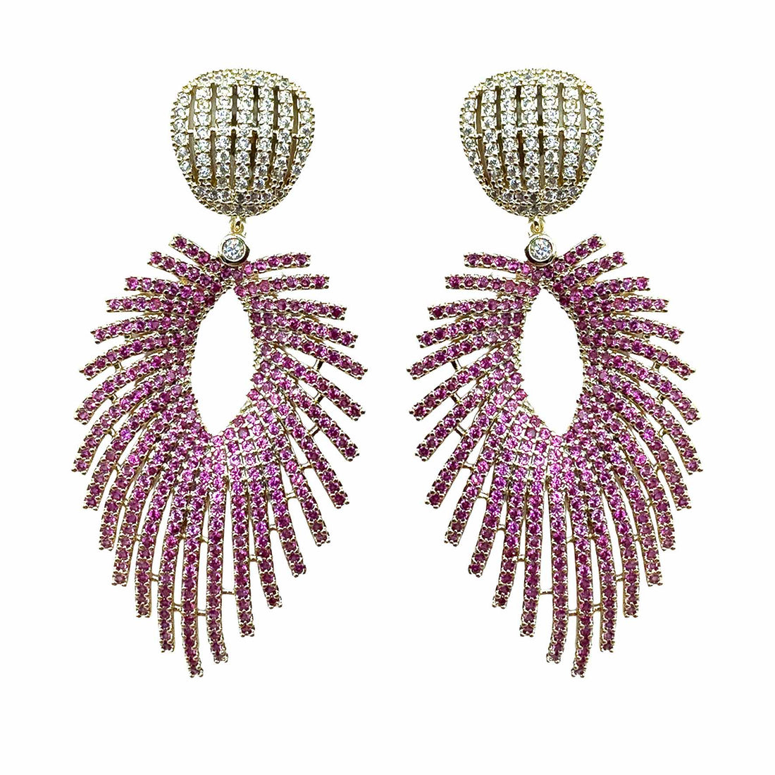 Palestro Milano Orecchini Piuma di Pavè Fucsia Incadescenti