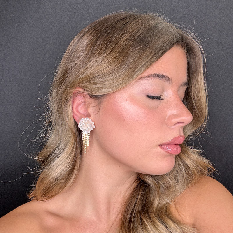 Palestro Milano Orecchini Rosa bianca con zirconi e fili d&