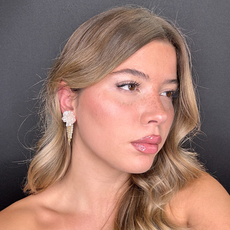 Palestro Milano Orecchini Rosa bianca con zirconi e fili d&