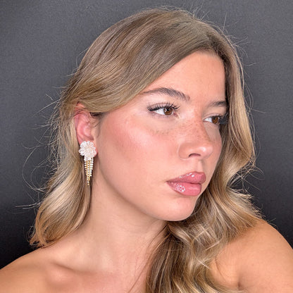 Palestro Milano Orecchini Rosa bianca con zirconi e fili d&