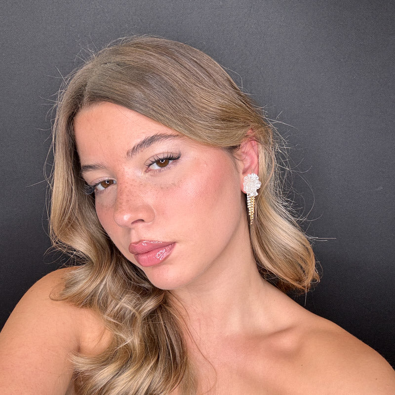 Palestro Milano Orecchini Rosa bianca con zirconi e fili d&