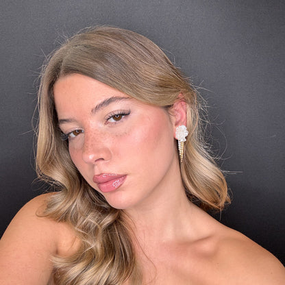 Palestro Milano Orecchini Rosa bianca con zirconi e fili d&