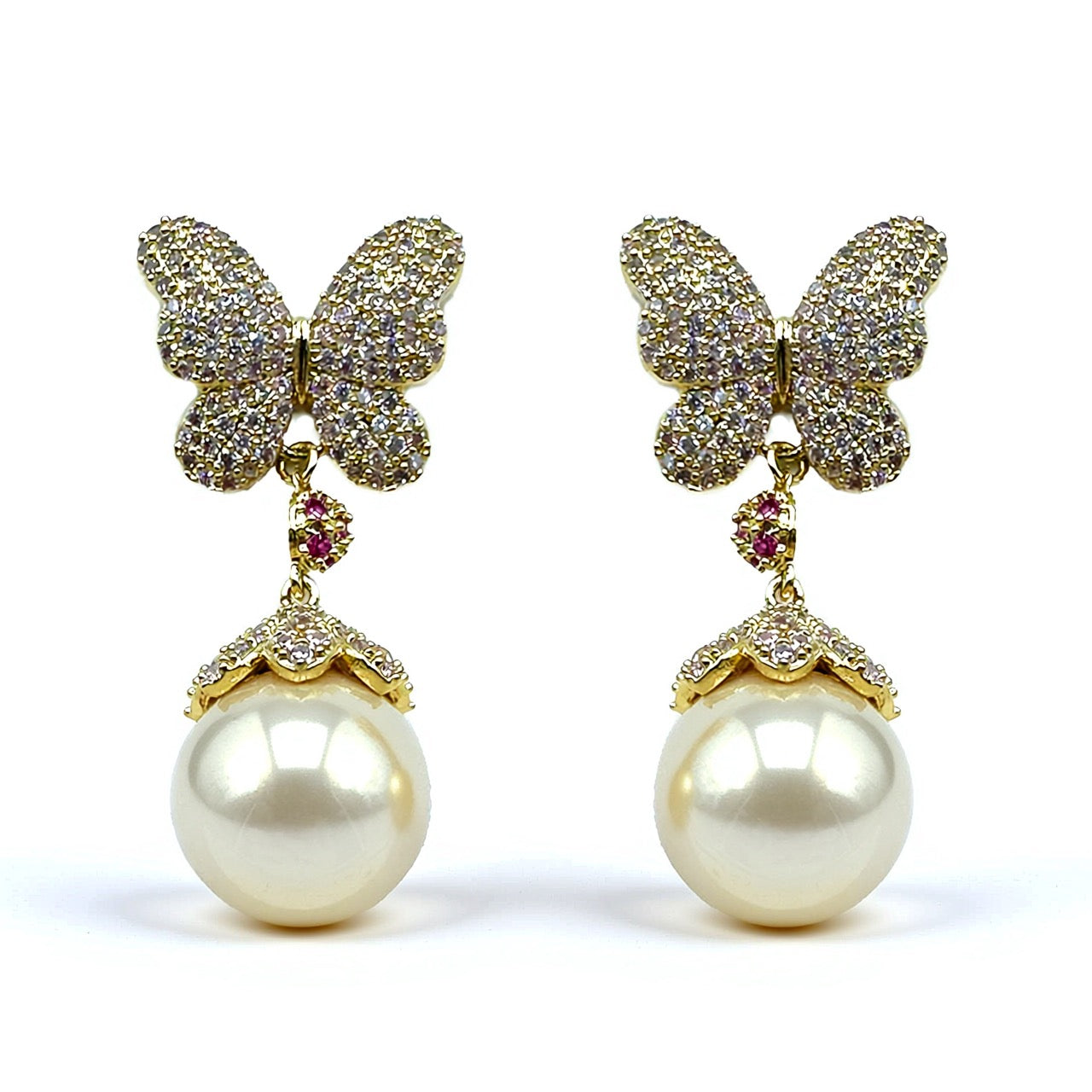 Palestro Milano Orecchini Rosa chiaro Farfalline di pavè con perla