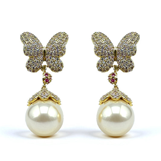 Palestro Milano Orecchini Rosa chiaro Farfalline di pavè con perla