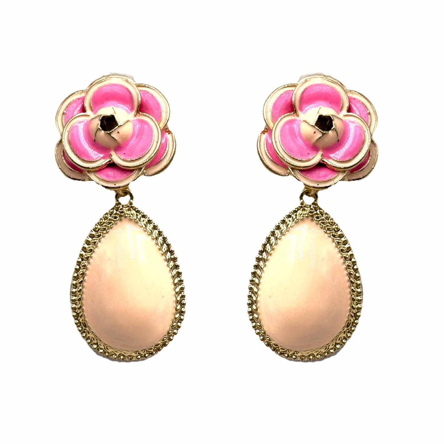 Palestro Milano Orecchini Rosa Cipria Camelia con goccia