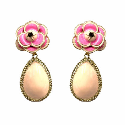 Palestro Milano Orecchini Rosa Cipria Camelia con goccia