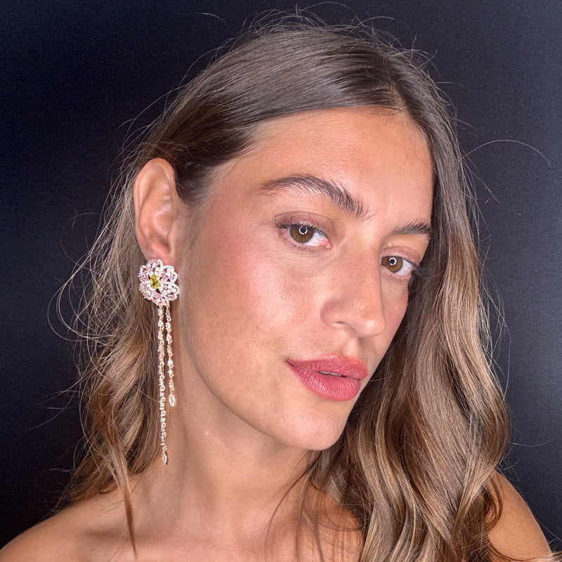 Palestro Milano Orecchini Rosa con Gemme Cadenti