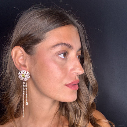 Palestro Milano Orecchini Rosa con Gemme Cadenti