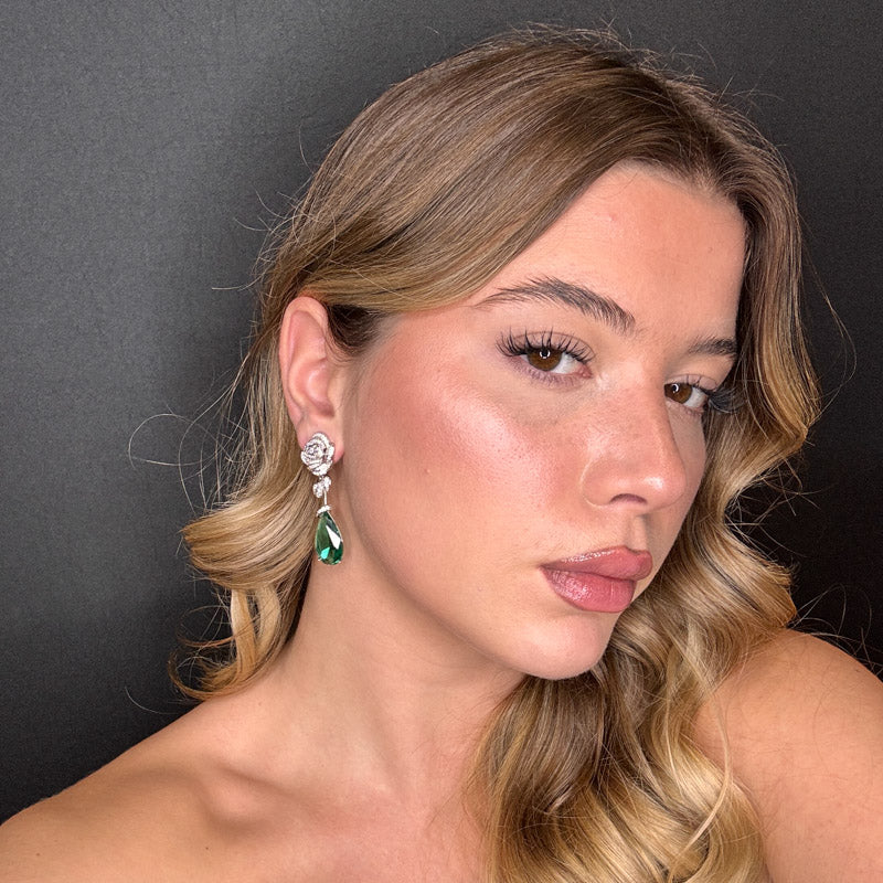 Palestro Milano Orecchini Rosa con Pietra pendente verde