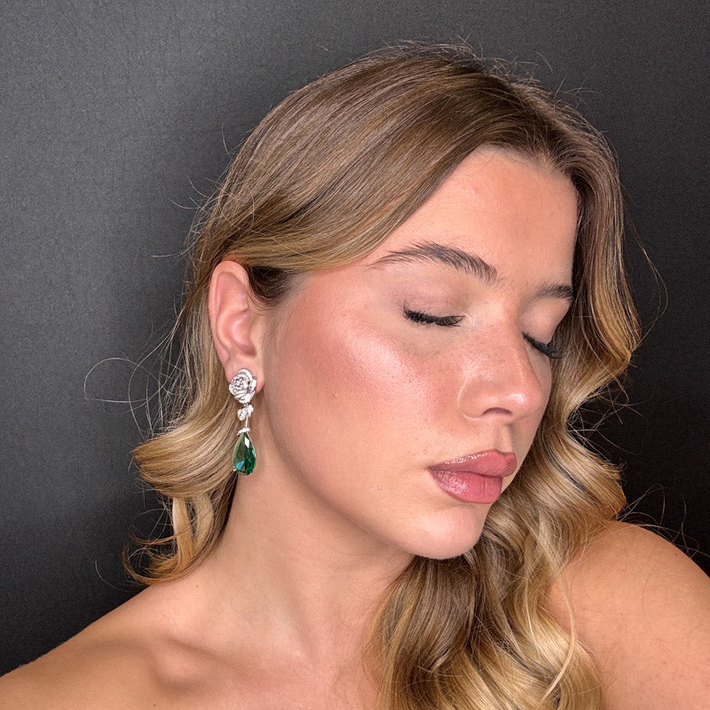 Palestro Milano Orecchini Rosa con Pietra pendente verde