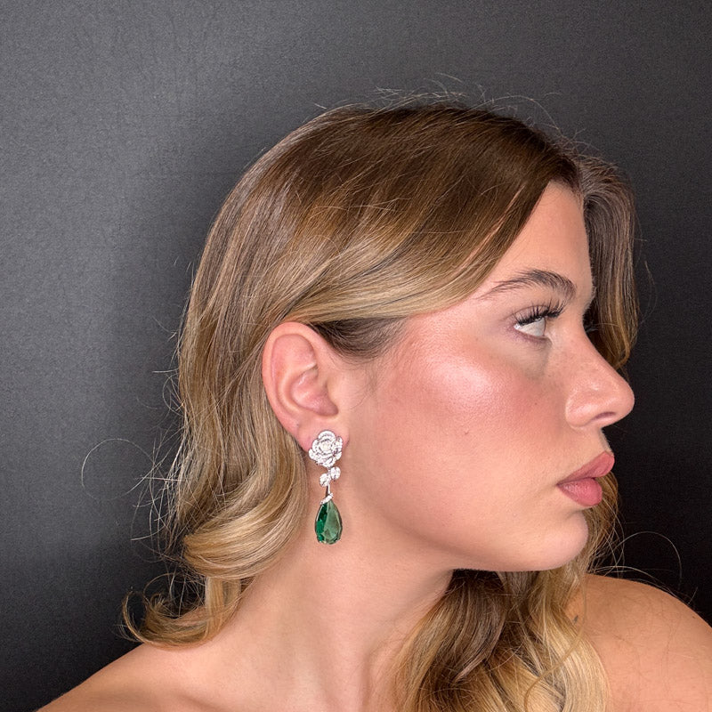 Palestro Milano Orecchini Rosa con Pietra pendente verde