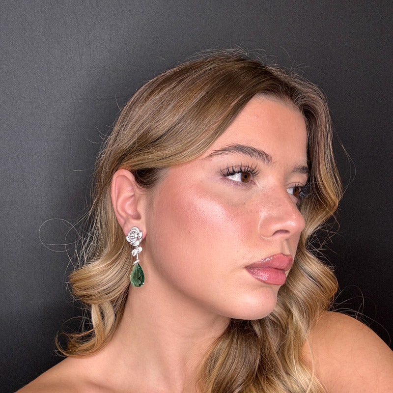 Palestro Milano Orecchini Rosa con Pietra pendente verde