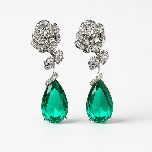 Palestro Milano Orecchini Rosa con Pietra pendente verde