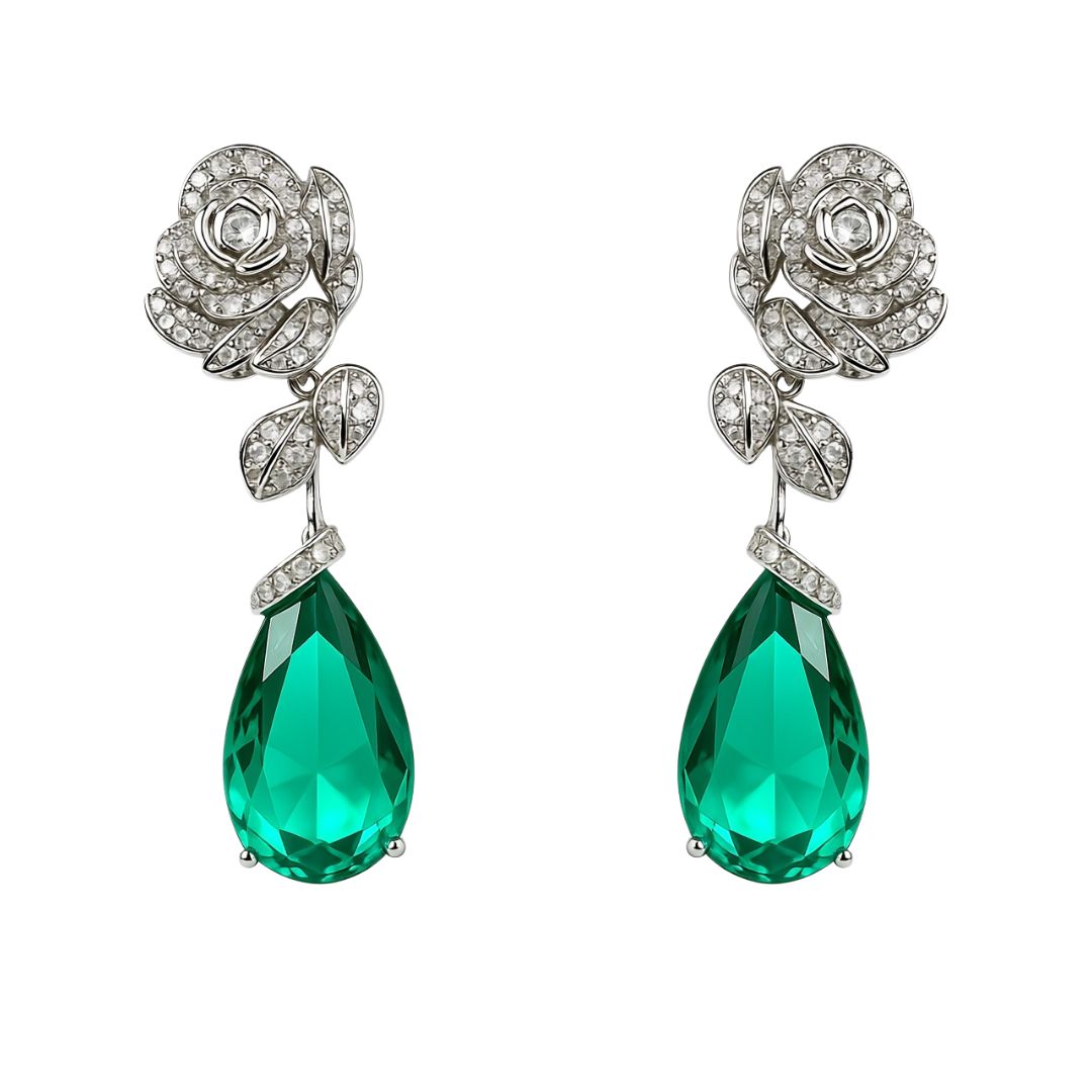 Palestro Milano Orecchini Rosa con Pietra pendente verde