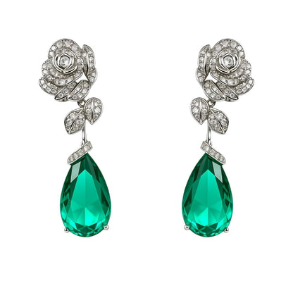 Palestro Milano Orecchini Rosa con Pietra pendente verde