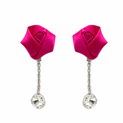 Palestro Milano Orecchini Rosa di raso con zirconi