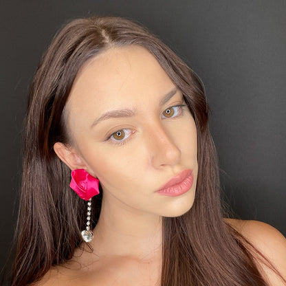 Palestro Milano Orecchini Rosa di raso con zirconi