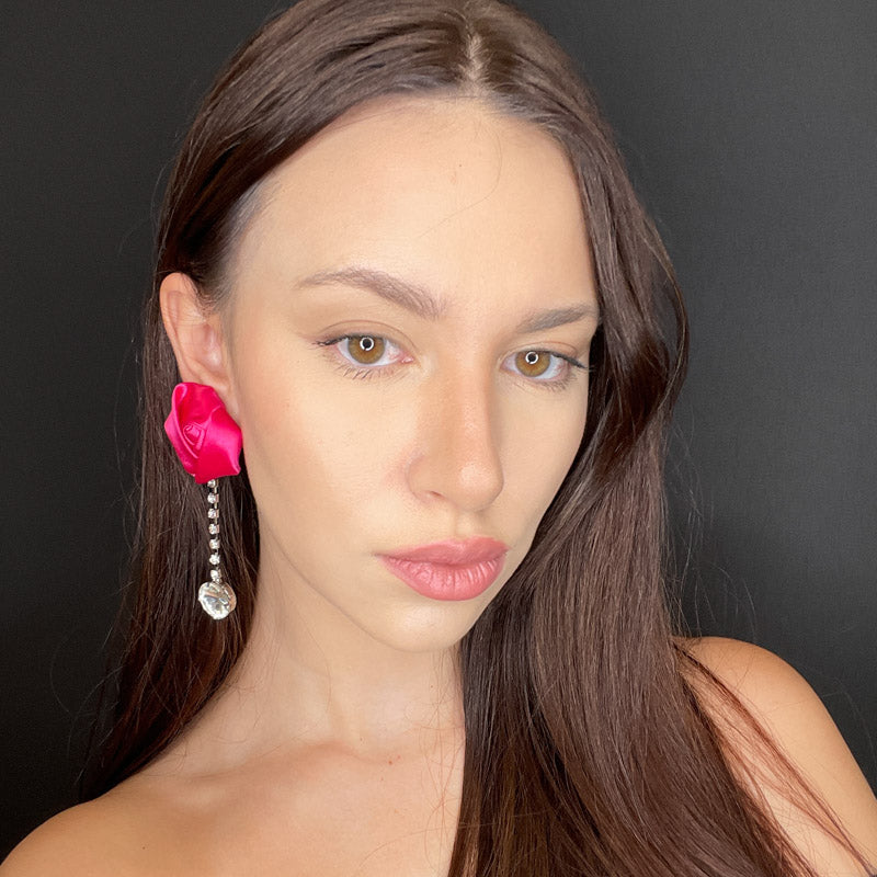 Palestro Milano Orecchini Rosa di raso con zirconi