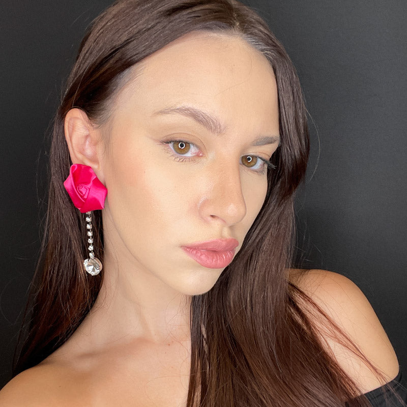 Palestro Milano Orecchini Rosa di raso con zirconi