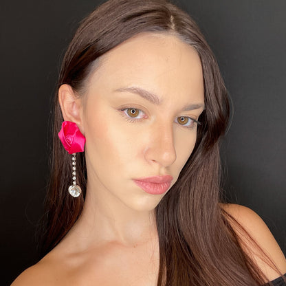Palestro Milano Orecchini Rosa di raso con zirconi