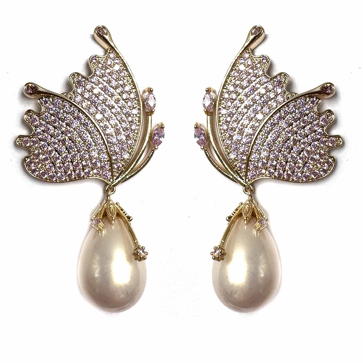 Palestro Milano Orecchini Rosa Farfalla con perla ovale colorata