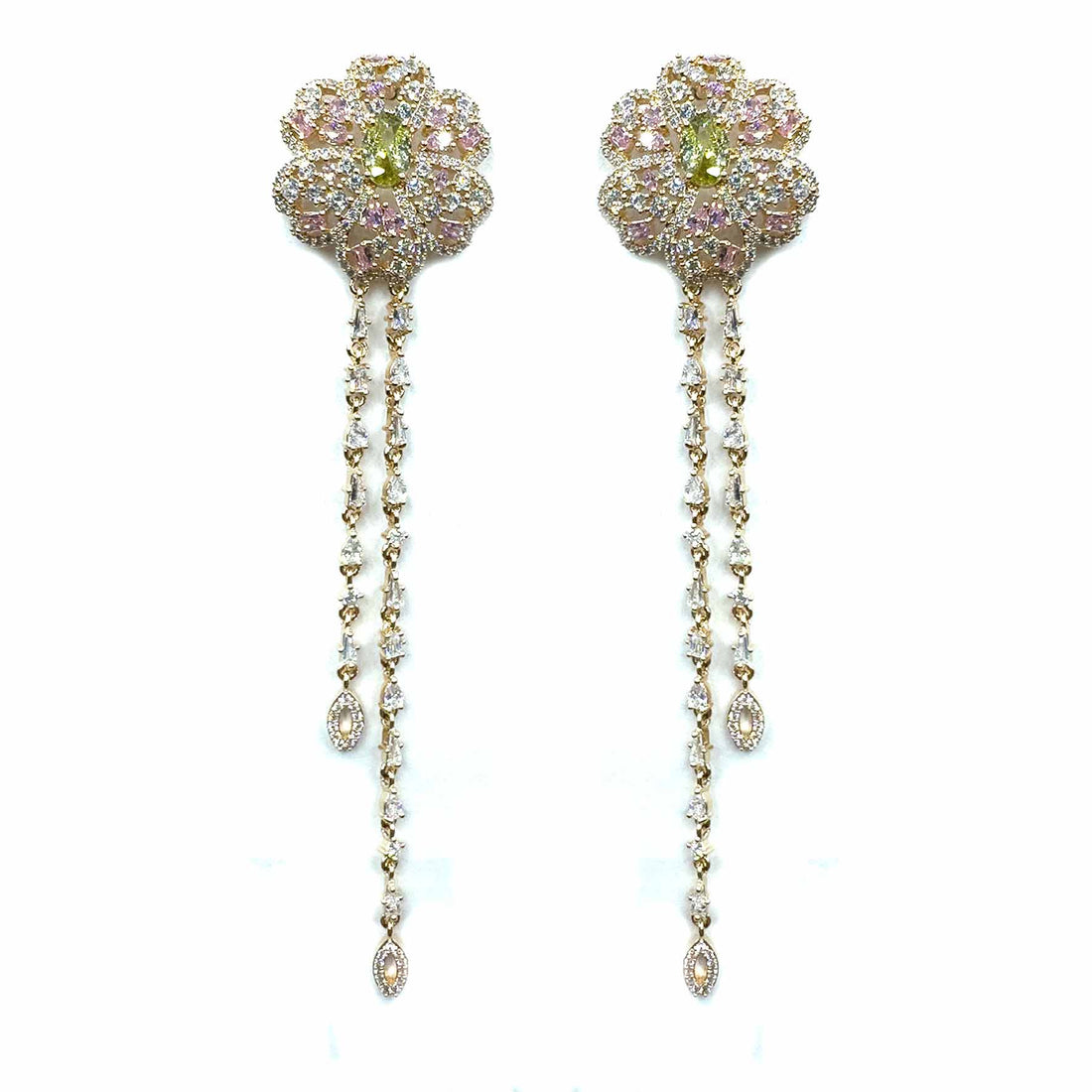 Palestro Milano Orecchini Rosa-Giallo Rosa con Gemme Cadenti