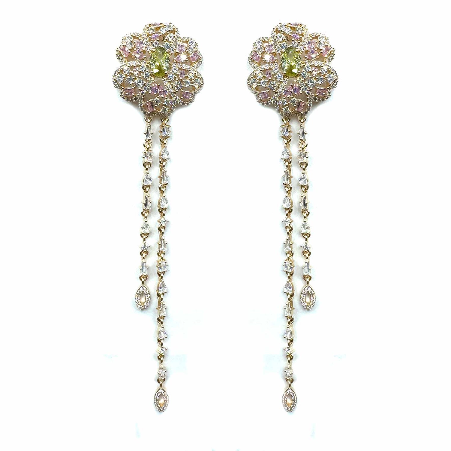 Palestro Milano Orecchini Rosa-Giallo Rosa con Gemme Cadenti