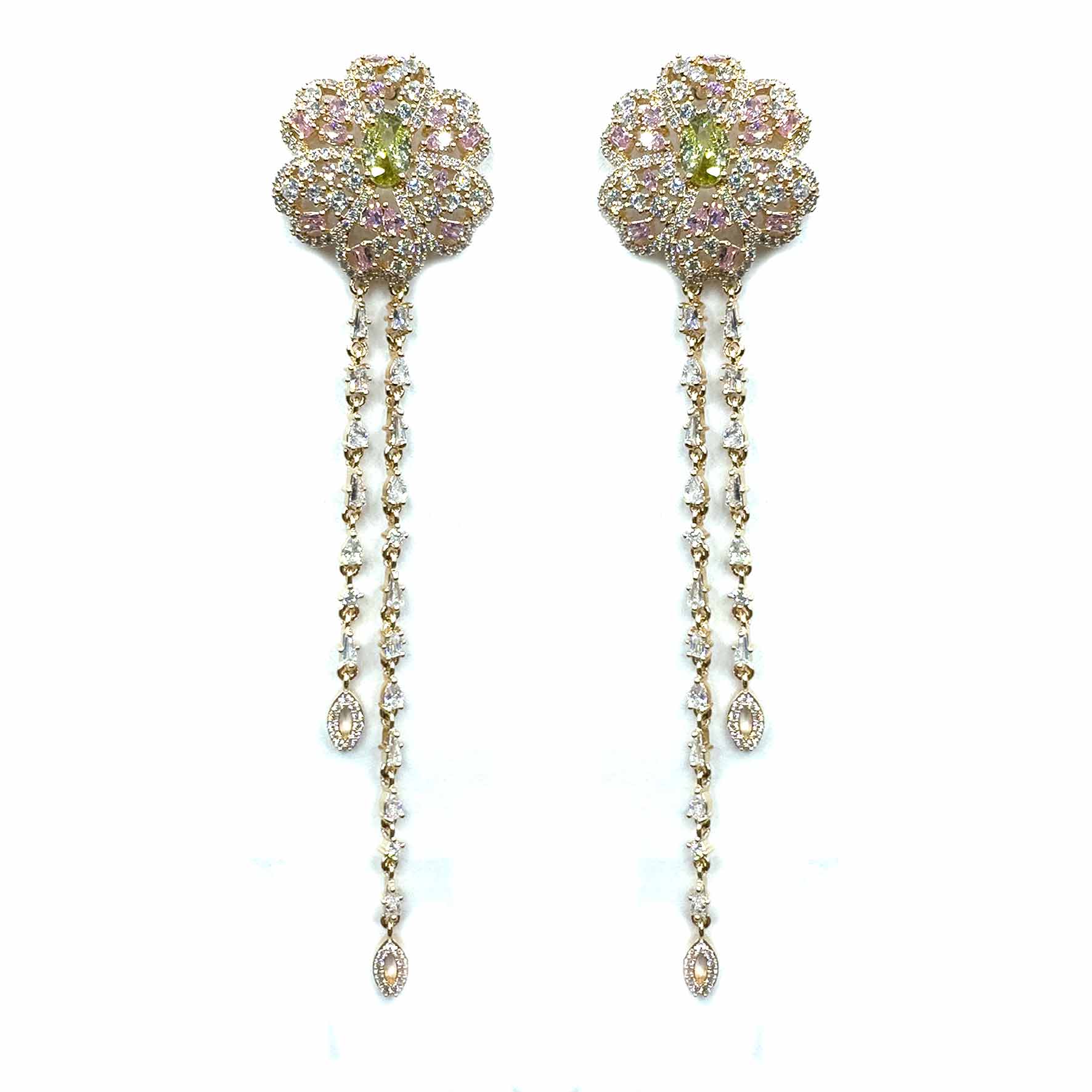Palestro Milano Orecchini Rosa-Giallo Rosa con Gemme Cadenti