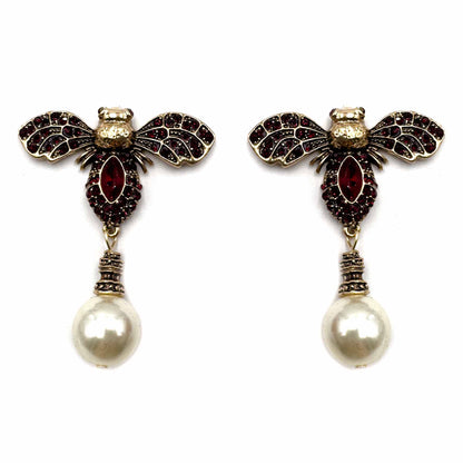 Palestro Milano Orecchini Rosso Bordeaux Mosca Reale con perla