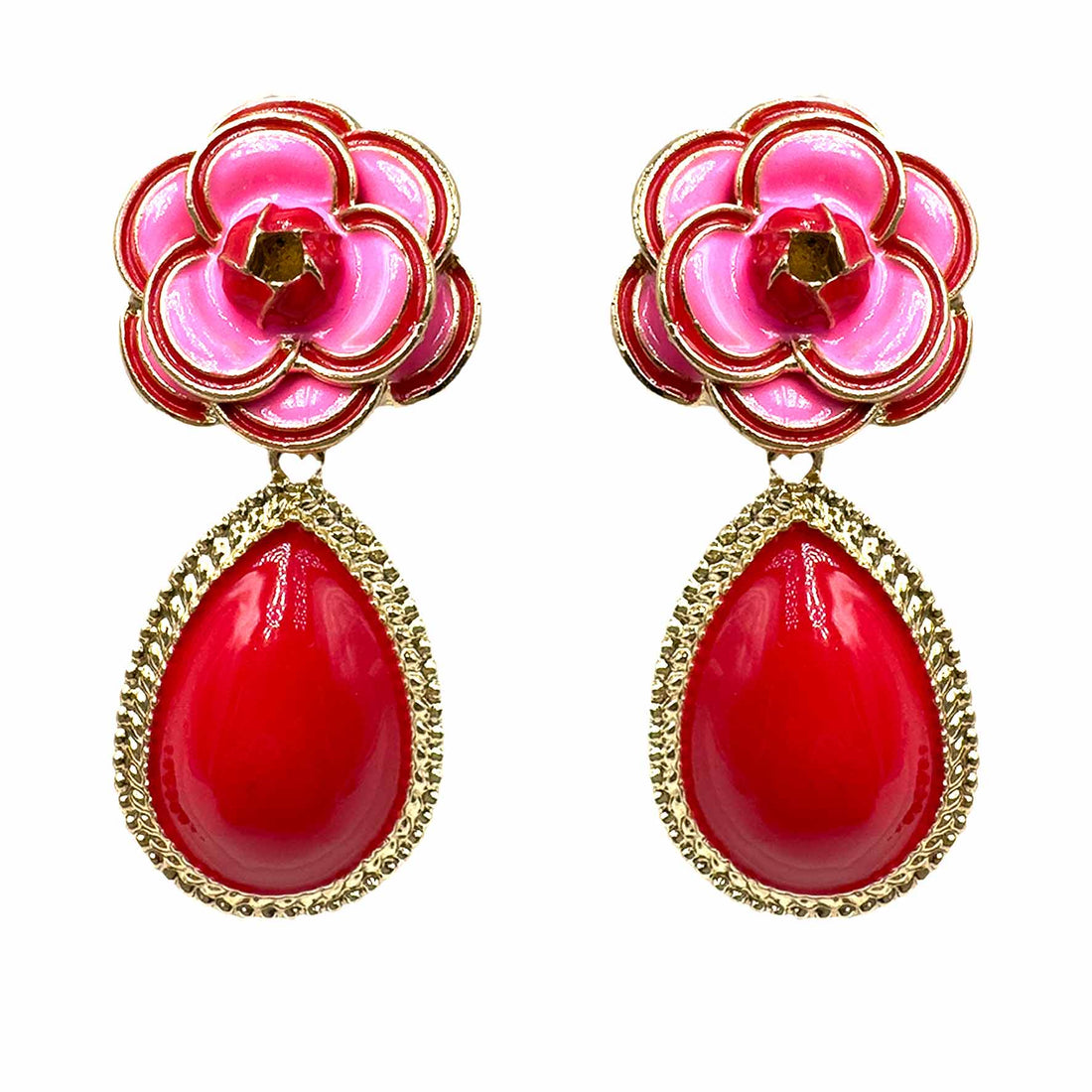 Palestro Milano Orecchini Rosso Camelia con goccia