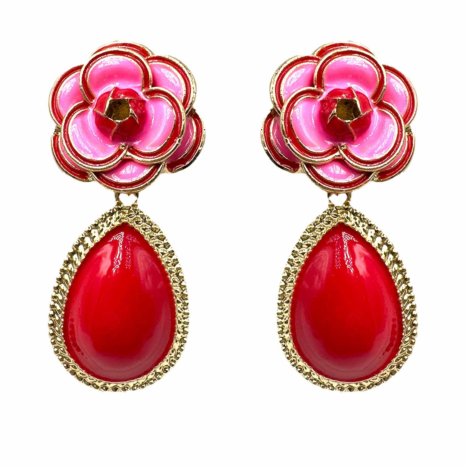 Palestro Milano Orecchini Rosso Camelia con goccia
