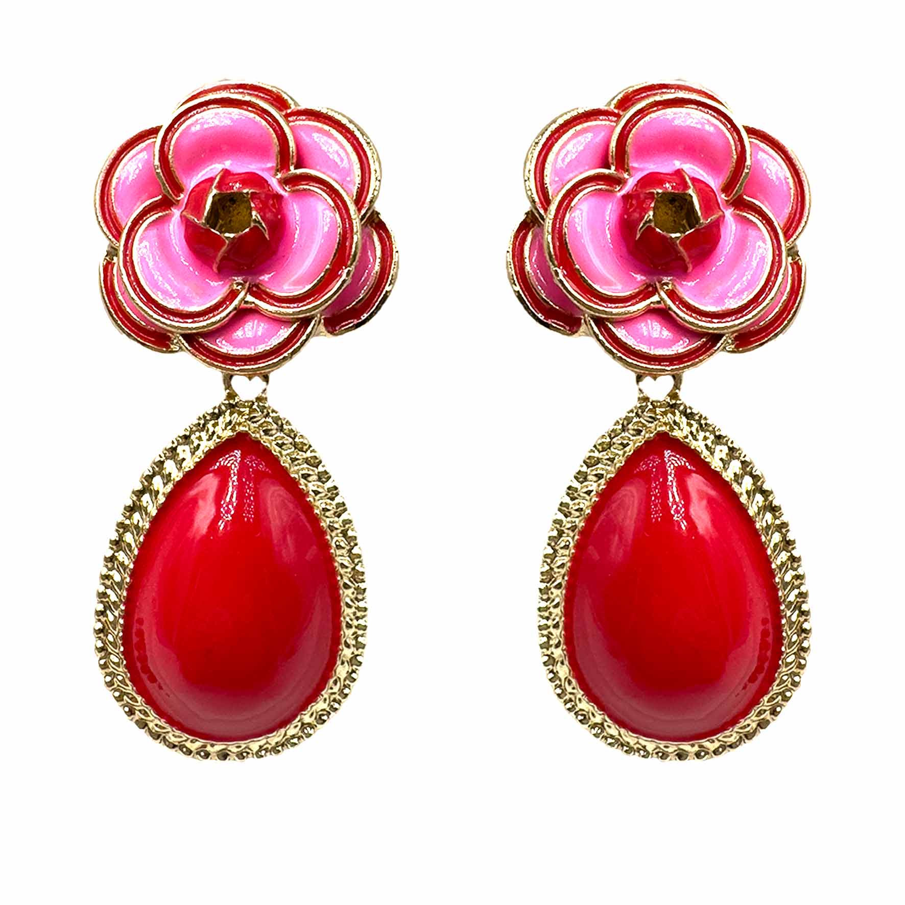 Palestro Milano Orecchini Rosso Camelia con goccia